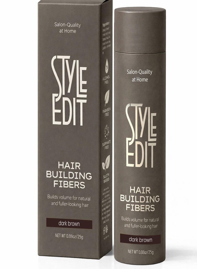 Style Edit Hair Building Fibers for Thinning Hair | Conceals Receding Hairlines, Fine Hair & Bald Spots for Fuller looking hair, 100% Plant-Based Thickening Powder for Men & Women, Dark Brown 0.88oz - Image 1