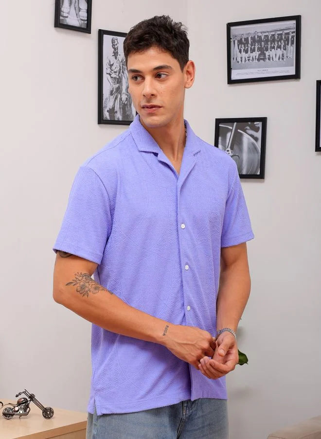 The Indian Garage Co Men Slim Fit Solid Half Sleeves Cuban Collar Resort Wear Shirt