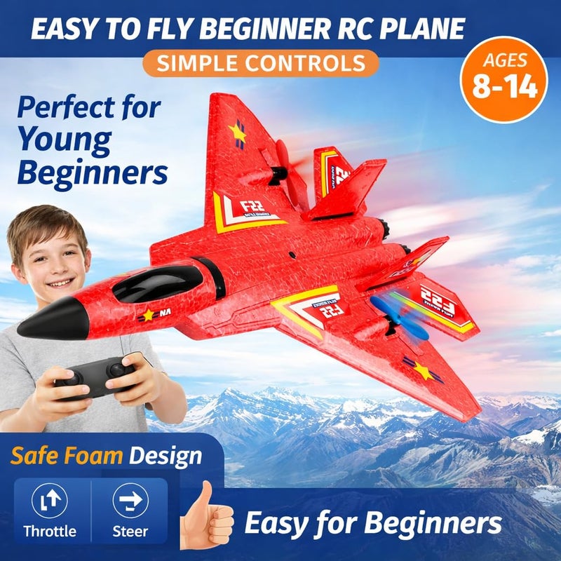 ANTSIR Remote Control Plane F22 Raptor 24GHz Durable Foam Rc Airplane with Smart GyroLED Lights3 Rechargeable Batteries RC Jet Glider Toy Gift for Kids Boys Girls 816 Year Old Red - Image 3