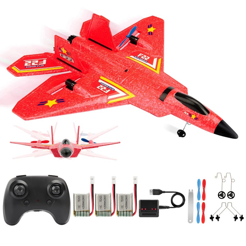 ANTSIR Remote Control Plane F22 Raptor 24GHz Durable Foam Rc Airplane with Smart GyroLED Lights3 Rechargeable Batteries RC Jet Glider Toy Gift for Kids Boys Girls 816 Year Old Red - Image 2