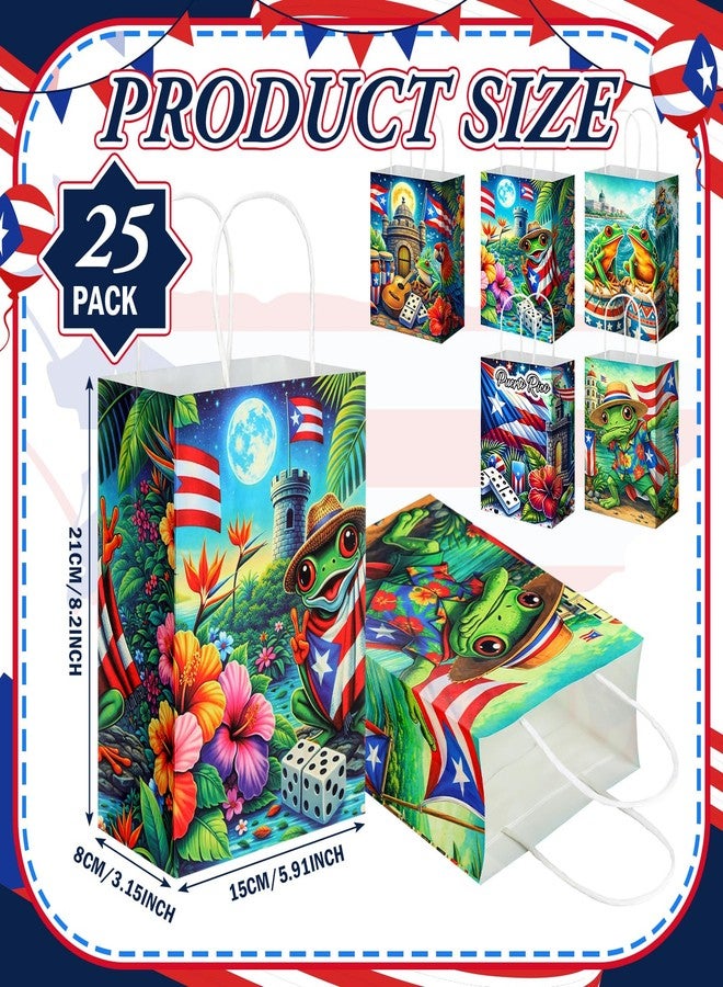 TaoBary 25 Pcs Puerto Rico Party Decorations Gift Bag with Handles Tropical Puerto Rican Flag Coqui Frog Souvenirs Gift Paper Bag Bulk for Patriotic Festival Birthday Party Supplies (Coqui Frog - Image 2
