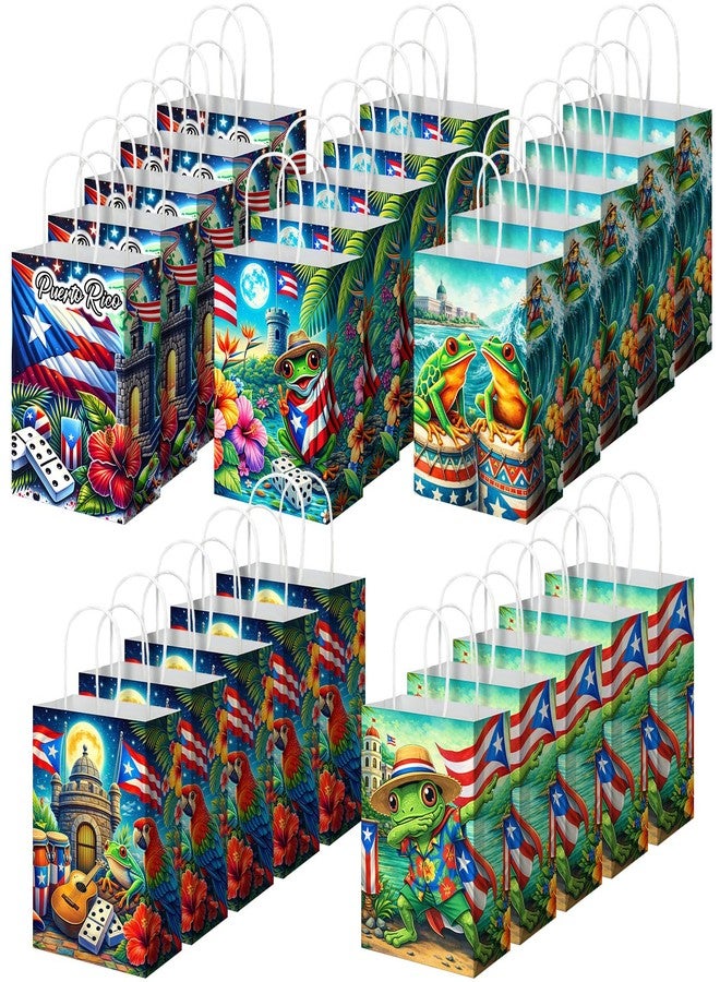 TaoBary 25 Pcs Puerto Rico Party Decorations Gift Bag with Handles Tropical Puerto Rican Flag Coqui Frog Souvenirs Gift Paper Bag Bulk for Patriotic Festival Birthday Party Supplies (Coqui Frog - Image 1