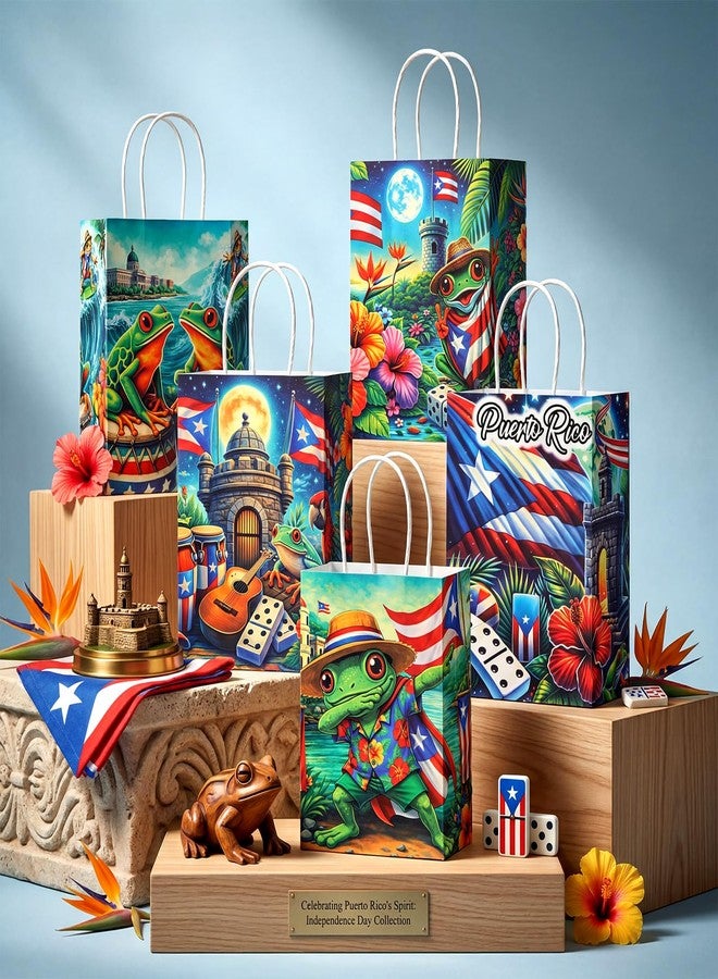 TaoBary 25 Pcs Puerto Rico Party Decorations Gift Bag with Handles Tropical Puerto Rican Flag Coqui Frog Souvenirs Gift Paper Bag Bulk for Patriotic Festival Birthday Party Supplies (Coqui Frog - Image 3