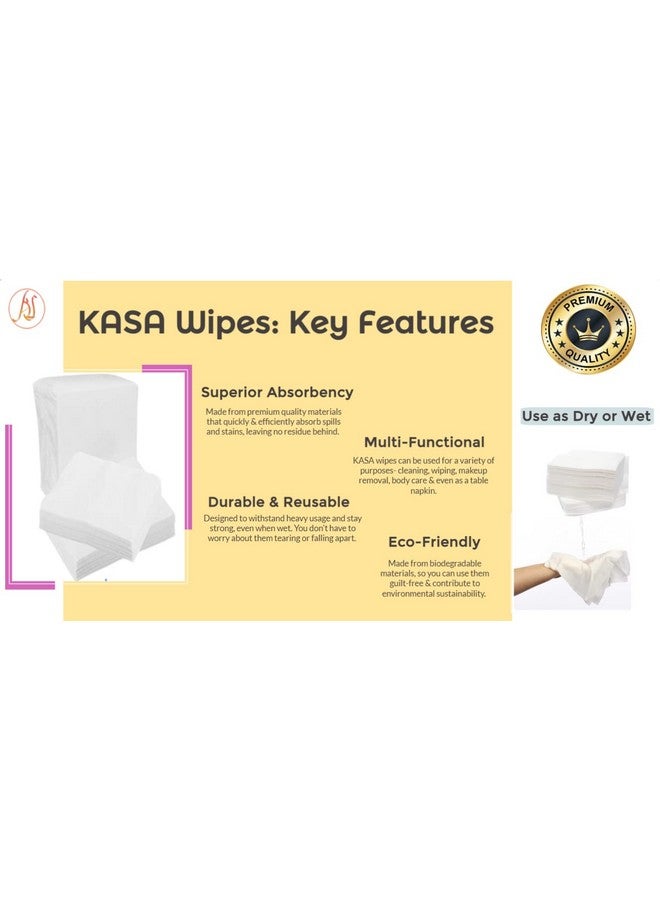 Kasa 8X8 Soft, Lofty, Organic Cotton Wipes For Baby Care, Makeup Removal, Household Cleaning, Medical Use And Pet Care. 1 Pack - 50 Wipes. (100) - Image 3
