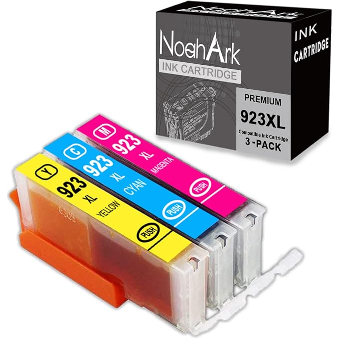 NoahArk 3 Packs 923XL 923 Compatible Ink Cartridges Replacement for 923 923XL for OfficeJet Pro 8135e 8130e 8139e 8138e 8122e 8120e 8124e 8125e 8132e 8134e Printer (Cyan, Magenta, Yellow)