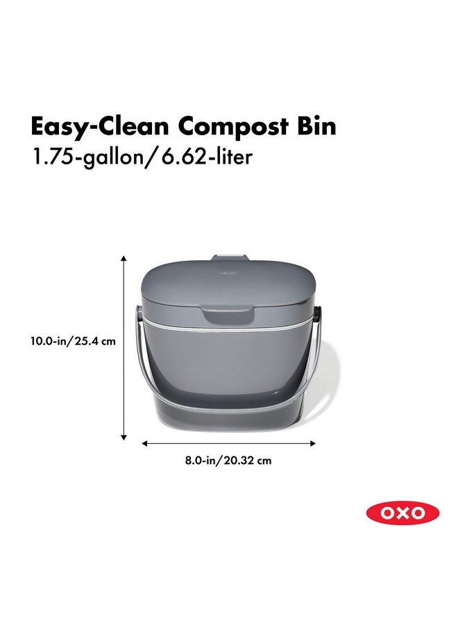 OXO OXO Good Grips EASY-CLEAN COMPOST BIN - CHARCOAL - 1.75 GAL/6.62 L, Plastic, 8.3"L x 10.15"W x 12"H  - Image 2