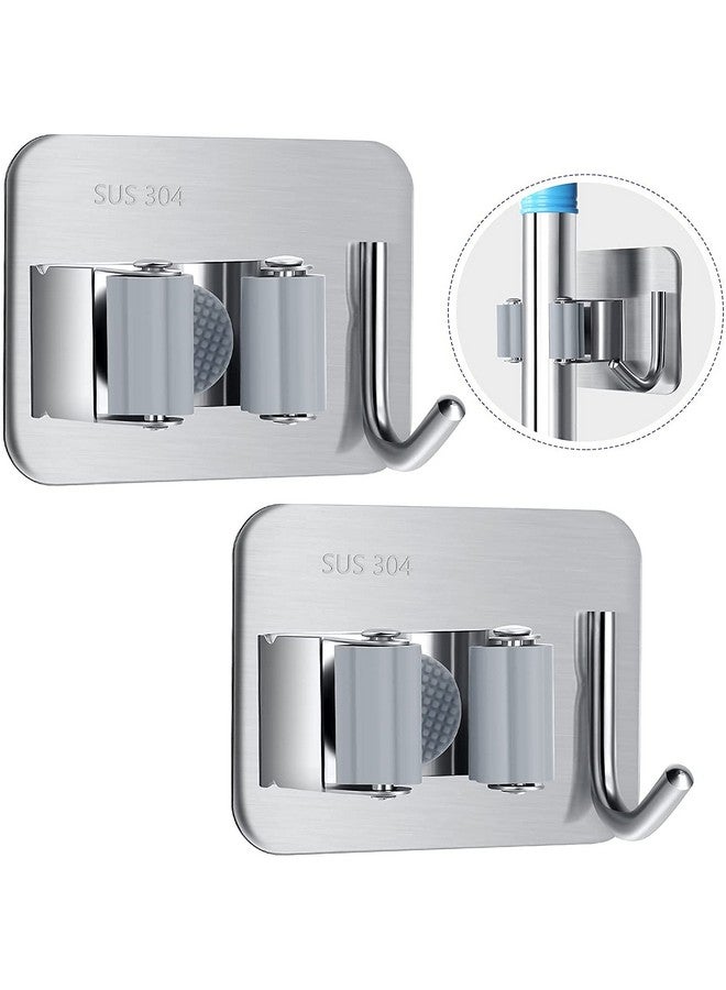 Boniry Adhesive Mop Holder and Broom Holder Wall Mounted Steel | Broom Stick Holder Wall Mounted for Home No Drilling | Broom & Mop Organizer- Green Colour (Silver 5) - Image 2