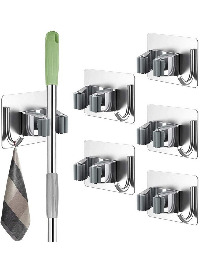 Boniry Adhesive Mop Holder and Broom Holder Wall Mounted Steel | Broom Stick Holder Wall Mounted for Home No Drilling | Broom & Mop Organizer- Green Colour (Silver 5) - Image 1