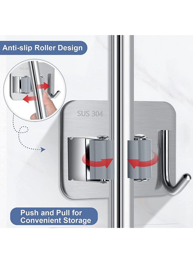 Boniry Adhesive Mop Holder and Broom Holder Wall Mounted Steel | Broom Stick Holder Wall Mounted for Home No Drilling | Broom & Mop Organizer- Green Colour (Silver 5) - Image 3