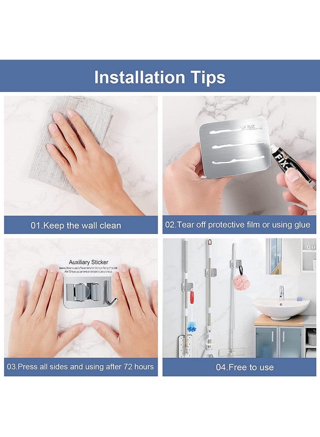 Boniry Adhesive Mop Holder and Broom Holder Wall Mounted Steel | Broom Stick Holder Wall Mounted for Home No Drilling | Broom & Mop Organizer- Green Colour (Silver 5) - Image 5