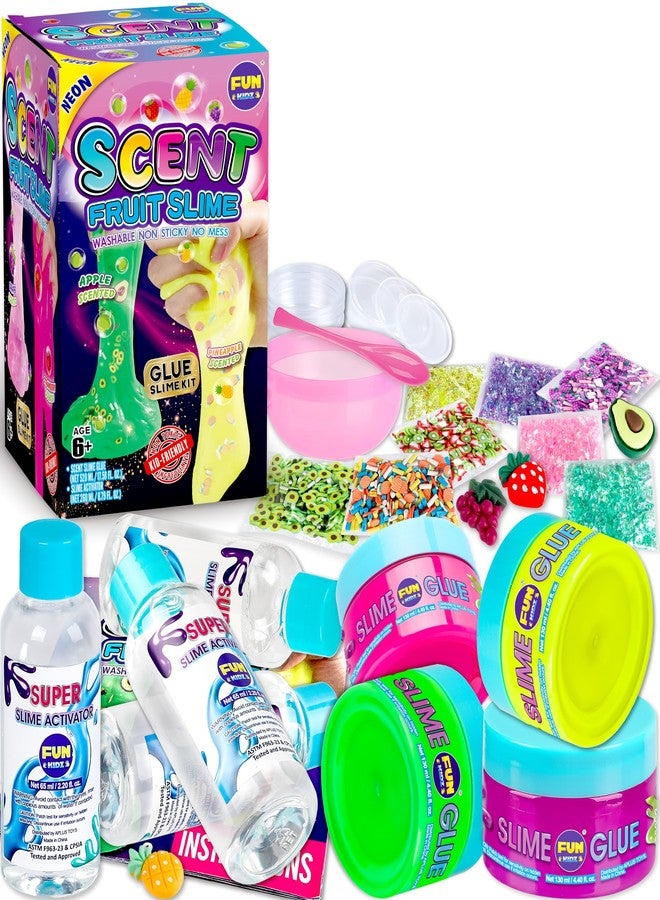 FUN KIDZ 1:1 Scented Fruit Glue Slime Kit for Kids, FunKidz Neon Slime Making Kit for Girls Ages 6-12 Activities Craft Gifts Includes Color Glue and Super Clear Slime Activator to Make Slime Toys - Image 1
