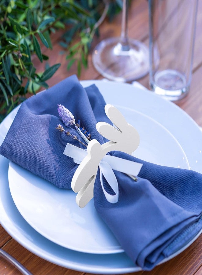 Gosknor Easter Bunny Napkin Rings Set of 6, Simple Wooden Rabbit Napkin Holders for Easter Dinner Decoration Spring Wedding Party Table Settings Decor(White) - Image 5