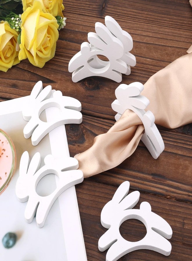 Gosknor Easter Bunny Napkin Rings Set of 6, Simple Wooden Rabbit Napkin Holders for Easter Dinner Decoration Spring Wedding Party Table Settings Decor(White) - Image 3