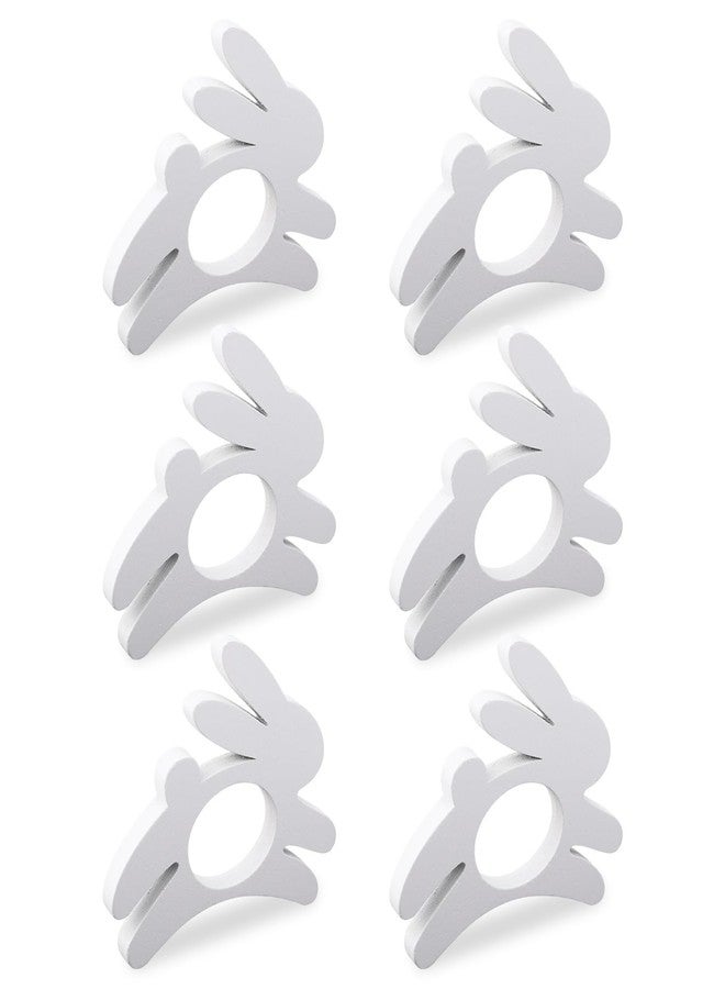 Gosknor Easter Bunny Napkin Rings Set of 6, Simple Wooden Rabbit Napkin Holders for Easter Dinner Decoration Spring Wedding Party Table Settings Decor(White) - Image 1
