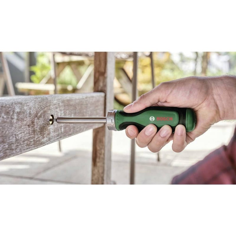 BOSCH Ratchet Screwdriver | Smooth Ratchet Mechanism for Continuous Rotation | 12 Interchangeable Bits in Magazine | Ergonomic Non-Slip Handle for Comfort | Quick Bit Storage for Easy Access - Image 3