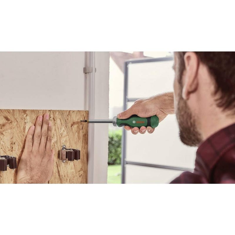 BOSCH Ratchet Screwdriver | Smooth Ratchet Mechanism for Continuous Rotation | 12 Interchangeable Bits in Magazine | Ergonomic Non-Slip Handle for Comfort | Quick Bit Storage for Easy Access - Image 5