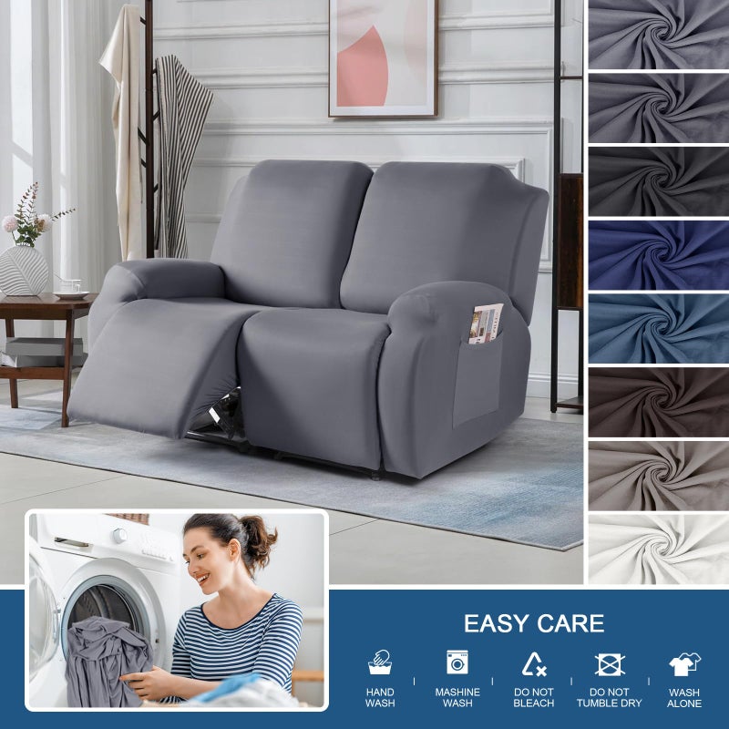 TAOCOCO Recliner Loveseat Slipcover  2 Pieces Polyester Fabric Stretch Sofa Covers for 2 Seat Reclining Couch  Soft Washable Furniture Protector with Pockets (2 Seat  Light Gray) - Image 5