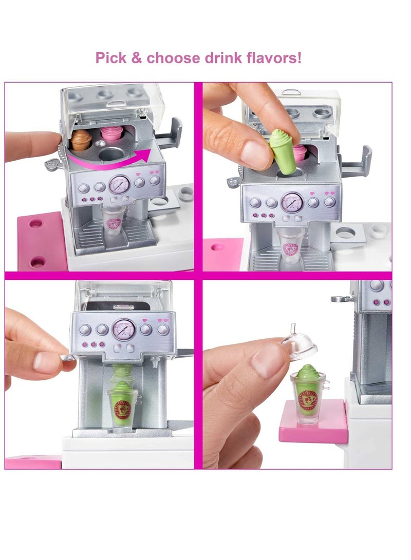 باربي مقهى مع دمية شقراء متعرجة مقاس 12 بوصة/30.40 سم وأكثر من 20 قطعة لعب واقعية - Image 4