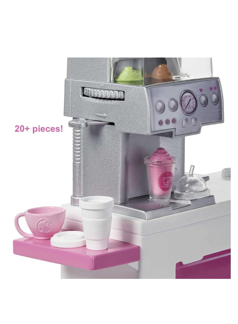 باربي مقهى مع دمية شقراء متعرجة مقاس 12 بوصة/30.40 سم وأكثر من 20 قطعة لعب واقعية - Image 3