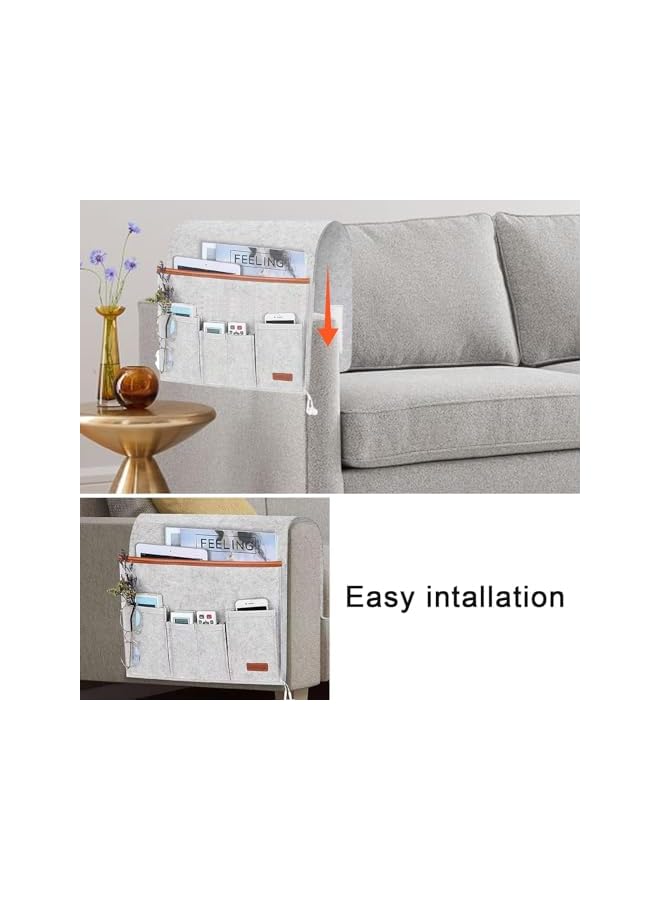 The Bros Sofa Armrest Organizer, Sofa Chair Armrest Organizer with 5 Pockets, Hanging Sofa Caddy Storage Bag with Long Flap, Non-slip Remote Control Holder for Tablet, Phone, Magazine, Glasses, Coffee - Image 3