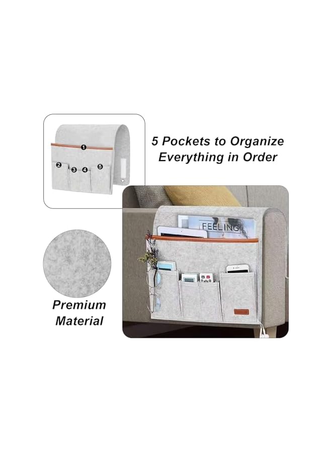 The Bros Sofa Armrest Organizer, Sofa Chair Armrest Organizer with 5 Pockets, Hanging Sofa Caddy Storage Bag with Long Flap, Non-slip Remote Control Holder for Tablet, Phone, Magazine, Glasses, Coffee - Image 2