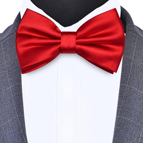 Branduce Red Bow Tie for Men Pre-tied Adjustable Silk Blend Bowties for Wedding Party (BB05-01) - Image 2