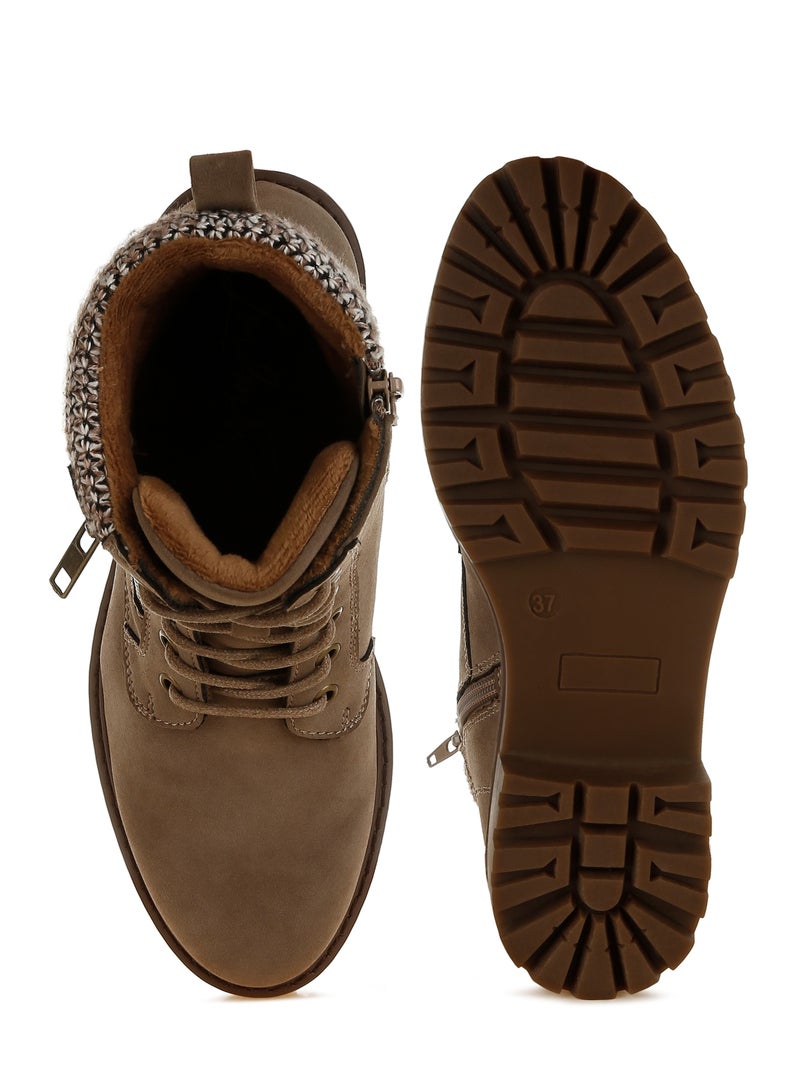 لندن راج أحذية المشي النسائية من لندن راغ ذات الياقة المحبوكة والسحاب باللون البيج - Image 4