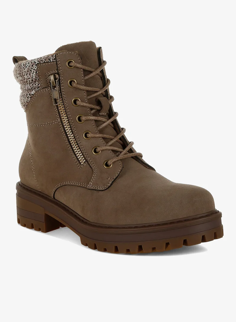London Rag London Rag Women's Knitted Collar Zip-Up Hiker Boots in Taupe
