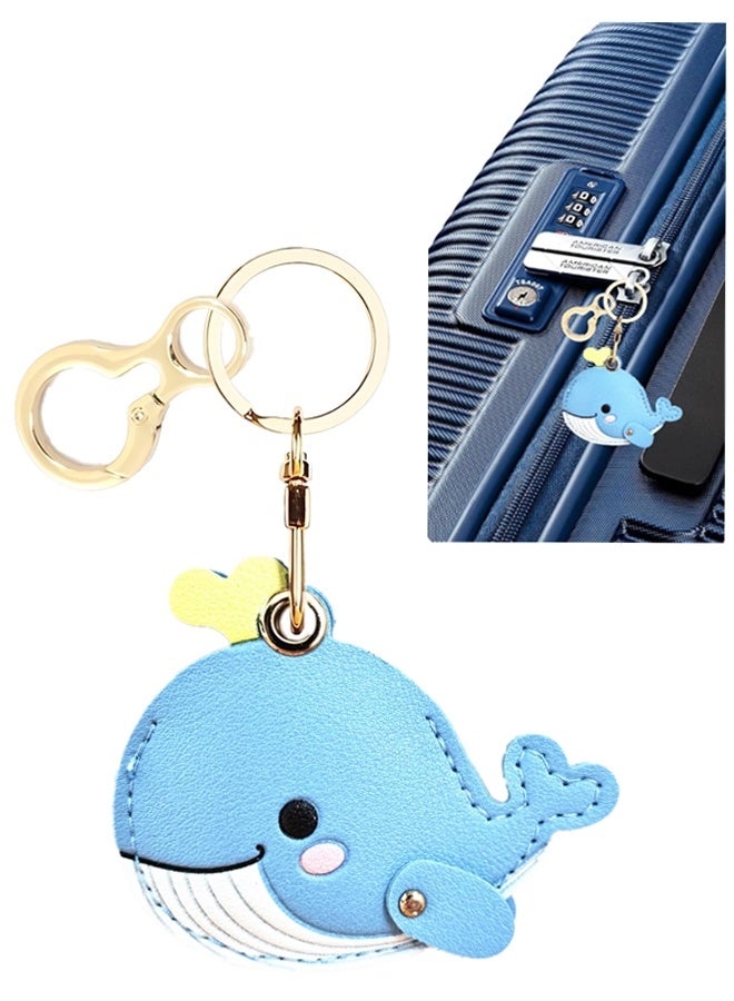 Whale Blue Leather Keychain Case Compatible With AirTag Anti Scratch GPS Tracker Cover With Keyring For Keys Bag Pets
