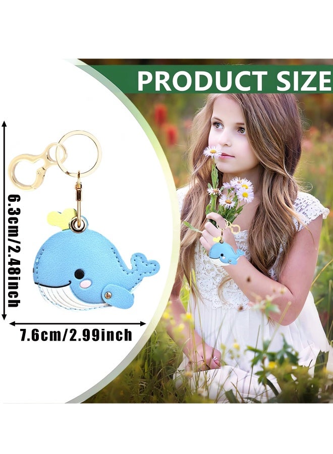 Whale Blue Leather Keychain Case Compatible With AirTag Anti Scratch GPS Tracker Cover With Keyring For Keys Bag Pets - Image 2