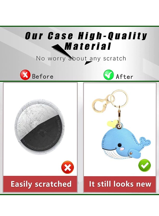 Whale Blue Leather Keychain Case Compatible With AirTag Anti Scratch GPS Tracker Cover With Keyring For Keys Bag Pets - Image 3