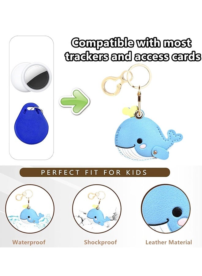 Whale Blue Leather Keychain Case Compatible With AirTag Anti Scratch GPS Tracker Cover With Keyring For Keys Bag Pets - Image 4