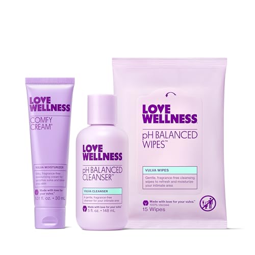 Love Wellness Skincare for Down There Bundle Gentle pH Balancing Cleanser Moisturizing Comfy Cream Refreshing Wipes Feminine Care for pH Balance Dry Sensitive Vulva FragranceFree - Image 1