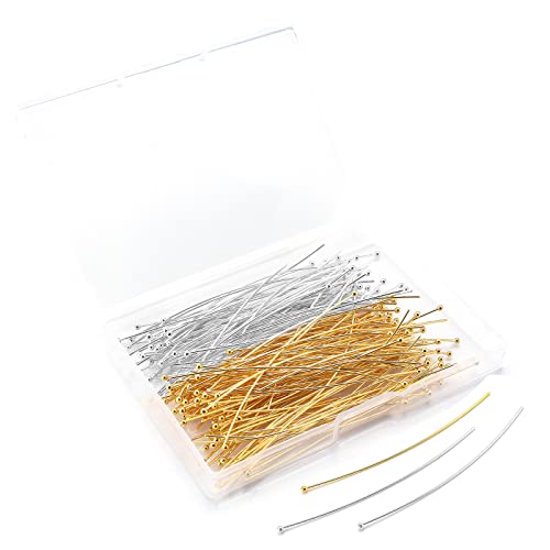 Yumttero 200 Pcs 70mm276 Inch 21 Gauge Straight Ball Pins for Craft Earring Bracelet Necklace Pendant DIY Jewelry Making Silver  Gold Color