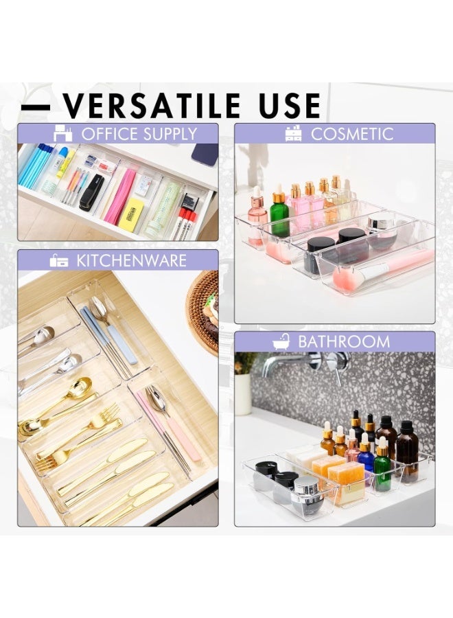 4Pack Desk Drawer Organizers, Clear Drawer Organizers, Toiletry and Storage Organizers, Non-Slip Plastic Drawer Organizer for Makeup, Bathroom, Kitchen and Office - Image 3