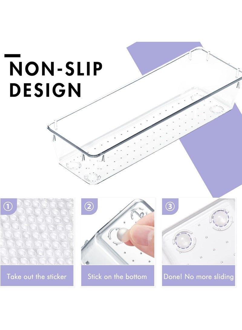 4Pack Desk Drawer Organizers, Clear Drawer Organizers, Toiletry and Storage Organizers, Non-Slip Plastic Drawer Organizer for Makeup, Bathroom, Kitchen and Office - Image 4