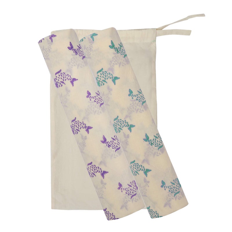 KolorFish Infant New Born Baby Swaddle Wrap Blanket (38 X 38 inches), 100% Soft Cotton, Block Printed (Made in India) Set of 2 pcs - Cotton Gift Bag Included (Fish Print) - Image 3