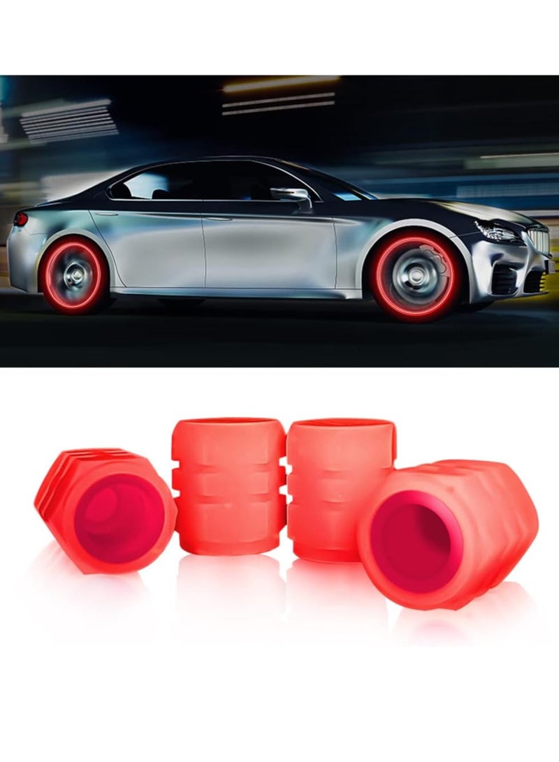 عام 4 قطع من أغطية جذع صمام الإطارات الفلورسنت، أغطية صمامات هواء عجلة السيارة المتوهجة في الظلام للسيارة العالمية والدراجة والإكسسوارات الخارجية للسيارة المضيئة، لون رائع (أحمر) - Image 2