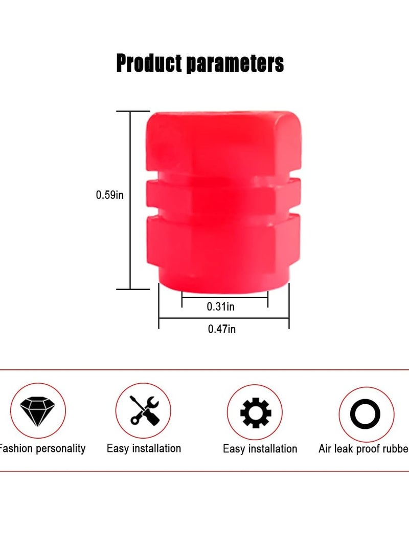 عام 4 قطع من أغطية جذع صمام الإطارات الفلورسنت، أغطية صمامات هواء عجلة السيارة المتوهجة في الظلام للسيارة العالمية والدراجة والإكسسوارات الخارجية للسيارة المضيئة، لون رائع (أحمر) - Image 4