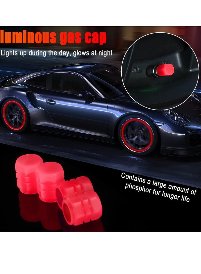 عام 4 قطع من أغطية جذع صمام الإطارات الفلورسنت، أغطية صمامات هواء عجلة السيارة المتوهجة في الظلام للسيارة العالمية والدراجة والإكسسوارات الخارجية للسيارة المضيئة، لون رائع (أحمر) - Image 5