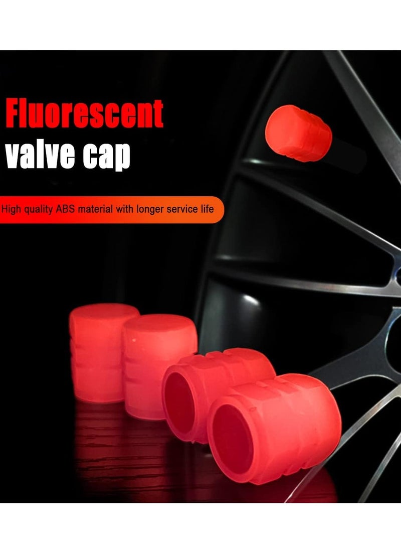عام 4 قطع من أغطية جذع صمام الإطارات الفلورسنت، أغطية صمامات هواء عجلة السيارة المتوهجة في الظلام للسيارة العالمية والدراجة والإكسسوارات الخارجية للسيارة المضيئة، لون رائع (أحمر) - Image 3
