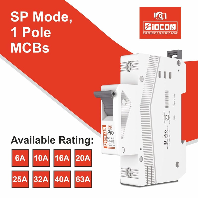 BIOCON BIOCON MCB PRO with Rated Current of 63AMP SP Modular Design Circuit Breaker Switch with Breaking Capacity of 10000 A Icn at 240V AC 5060 Hz Conforming to ENIEC 608981  - Image 2