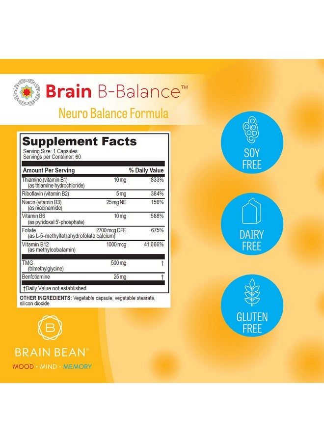 Brain-Bean Brain B Balance: Methylated Multivitamin - Methylated B Complex Neurobalance Formula - Methylfolate Supports Mood.Mind.Memory - 60 Vegan Capsules - Image 4