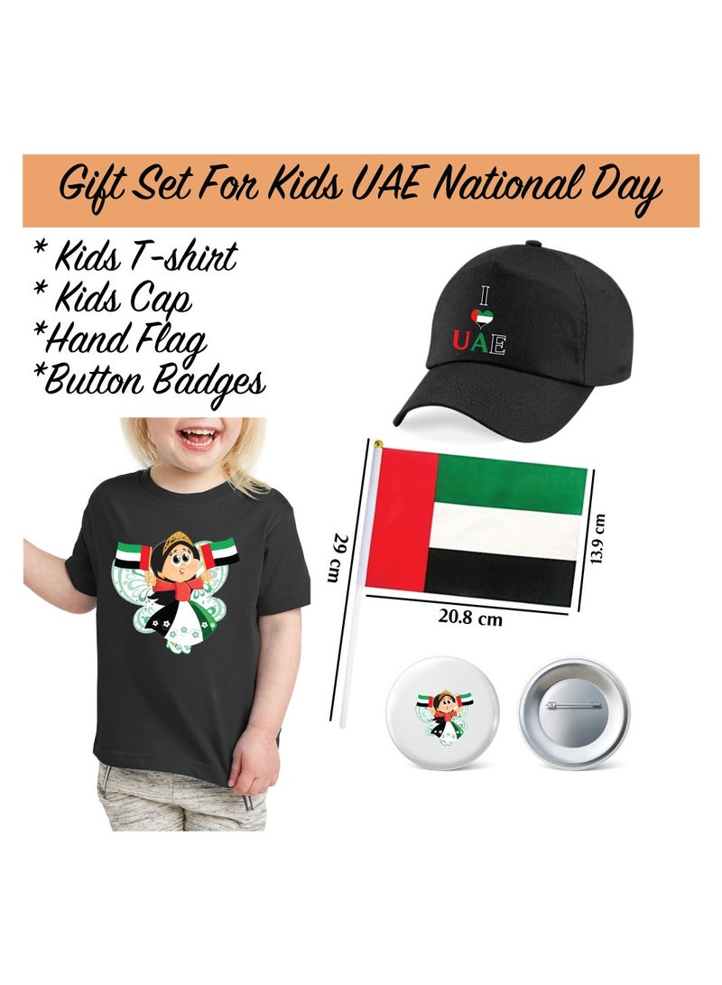 Kids UAE T-shirt for Girls - Cap - Flag and Badge Combo Pack of 4