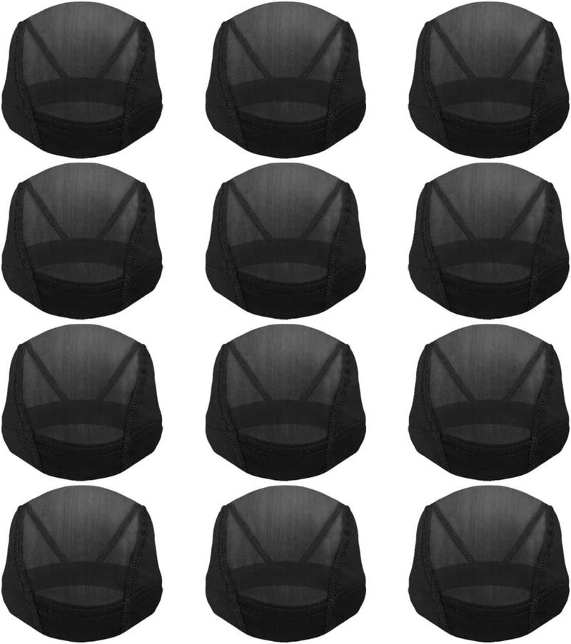 Tayfremn 12pcs Dome Caps Mesh Dome Wig Cap Black Elastic Wig Caps Stretchable Spandex Dome Caps Breathable Nylon Light Hair Mesh Net for Men Women Wigs Making