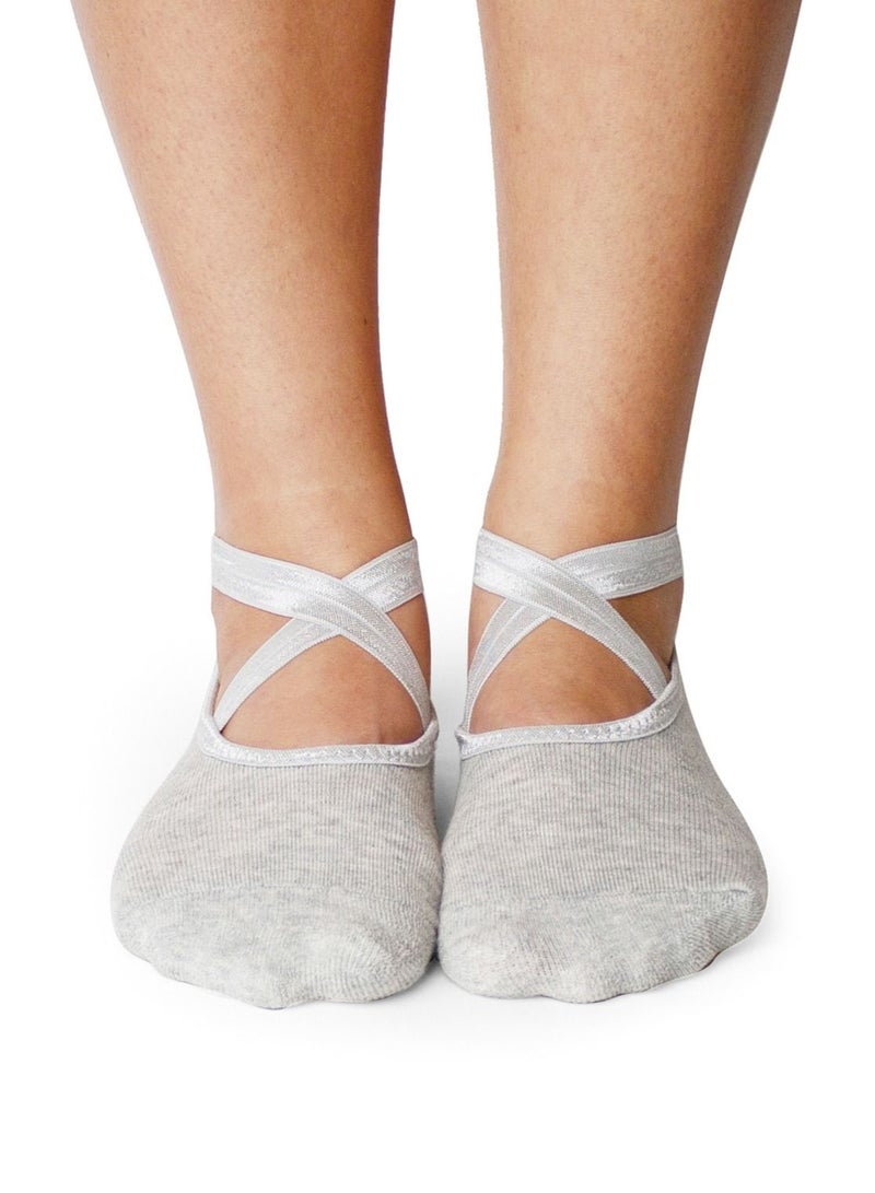 Prickly Pear Non-Slip Barre/Yoga/Pilates Socks Light Grey - Image 1