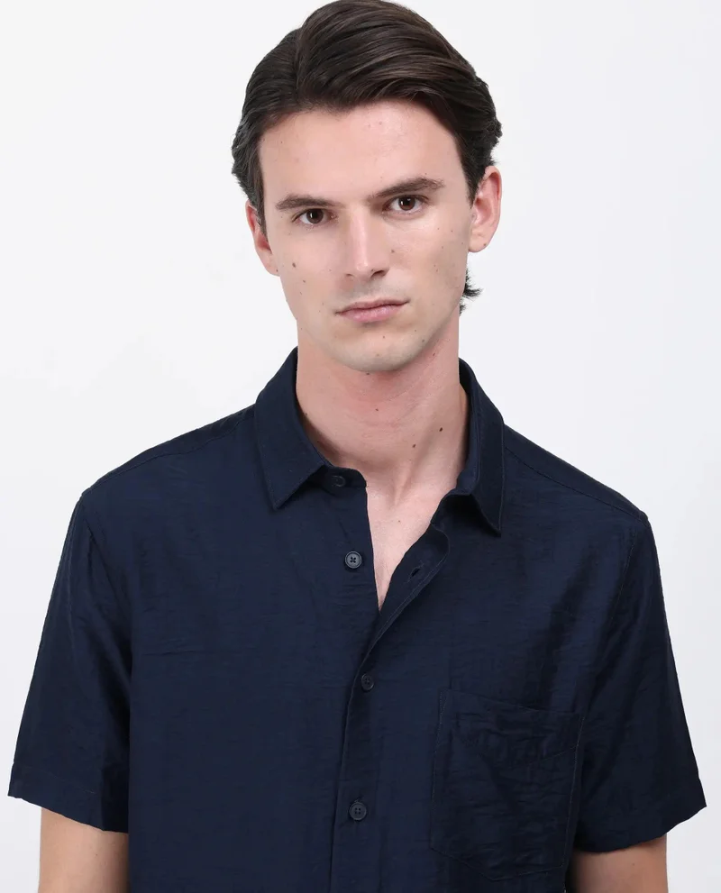 Rare Rabbit Men's Regular Fit Solid Shirt With Pocket