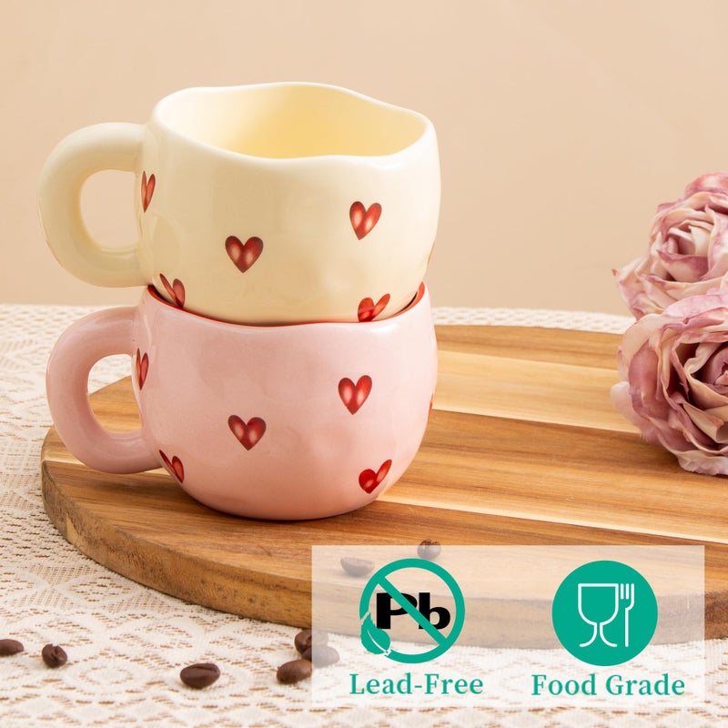 YumiPLUS 4pcs Ceramic Heart Mugs, 9.4OZ Cute Love Coffee Cup Set, Pink & Yellow, Dishwasher Safe, Valentine/Christmas Gift for Women - Image 4