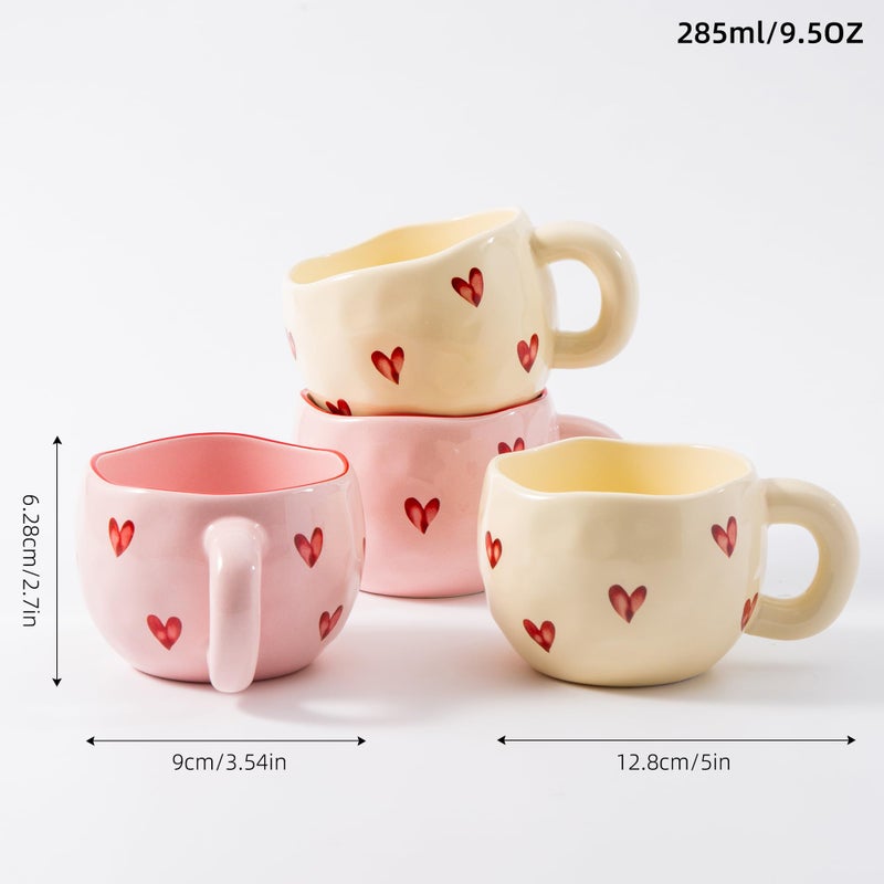 YumiPLUS 4pcs Ceramic Heart Mugs, 9.4OZ Cute Love Coffee Cup Set, Pink & Yellow, Dishwasher Safe, Valentine/Christmas Gift for Women - Image 5
