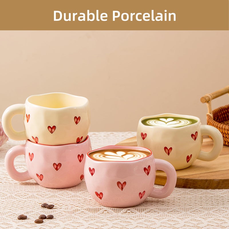 YumiPLUS 4pcs Ceramic Heart Mugs, 9.4OZ Cute Love Coffee Cup Set, Pink & Yellow, Dishwasher Safe, Valentine/Christmas Gift for Women - Image 2